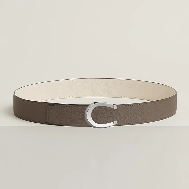 H**me5 Luck Belt Buckle Reversible Leather Strap 38mm Gris Étain/Craie For Men H010412CK05