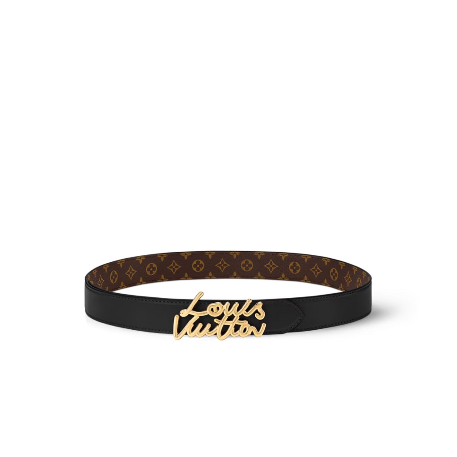L0vis Vvtt0n LV Script 30mm Belt Black Monogram For Women -M4472V