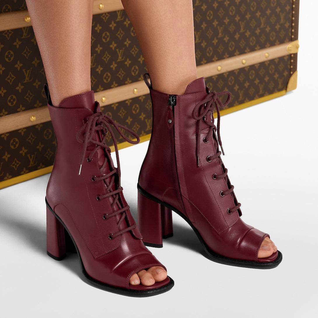 L0vis Vvtt0n Berlin Open Toe Ankle Boots Bordeaux Red For Women 1AICLT