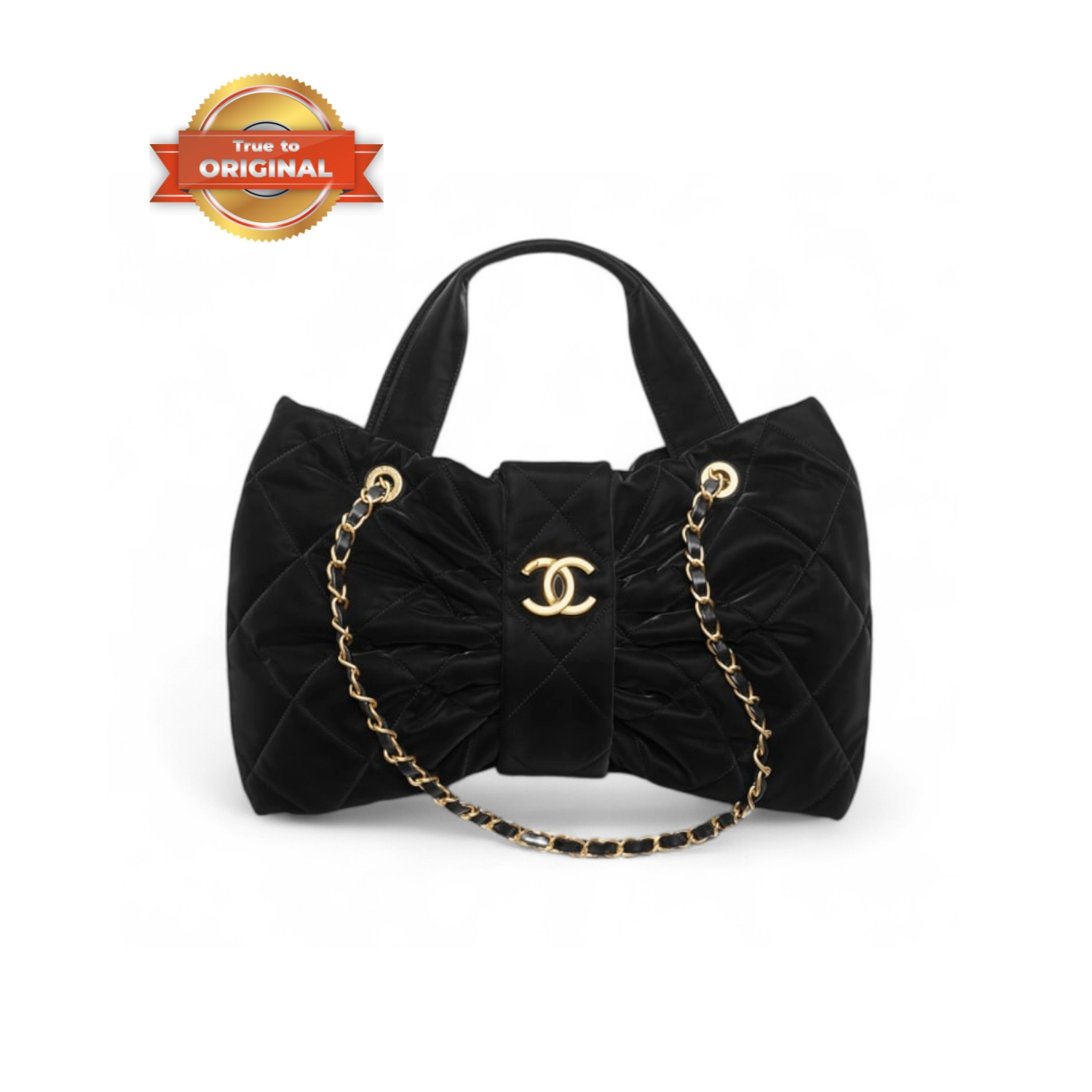 [True-to-ORIGINAL] Ch**el Bow Bag Black For Women 15in/38cm AS5851-B22154-94305