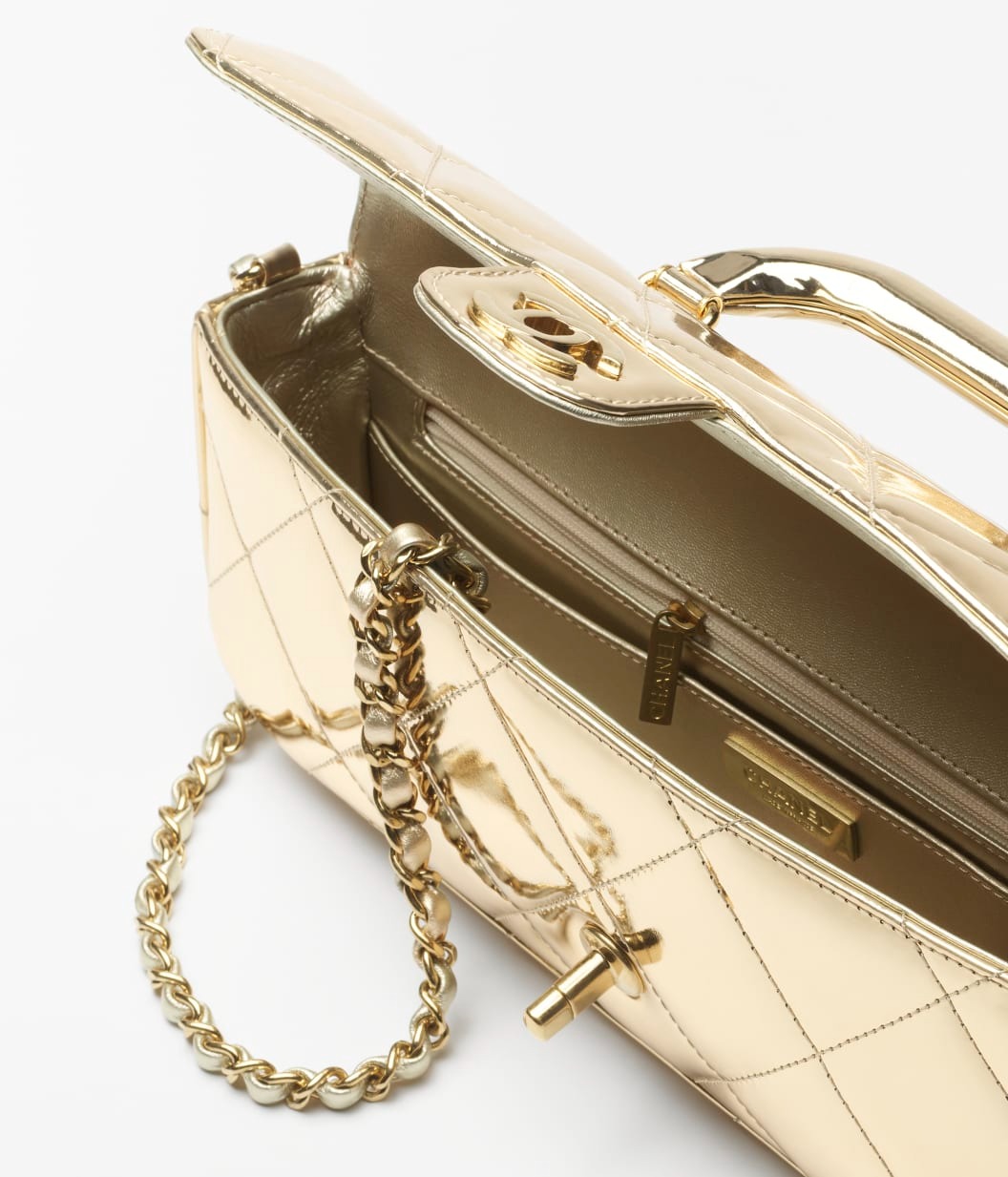 [True-to-ORIGINAL] Ch**el Large Flap Bag With Top Handle Light Gold For Women 11.8in/30cm AS5807-B21985-NT671