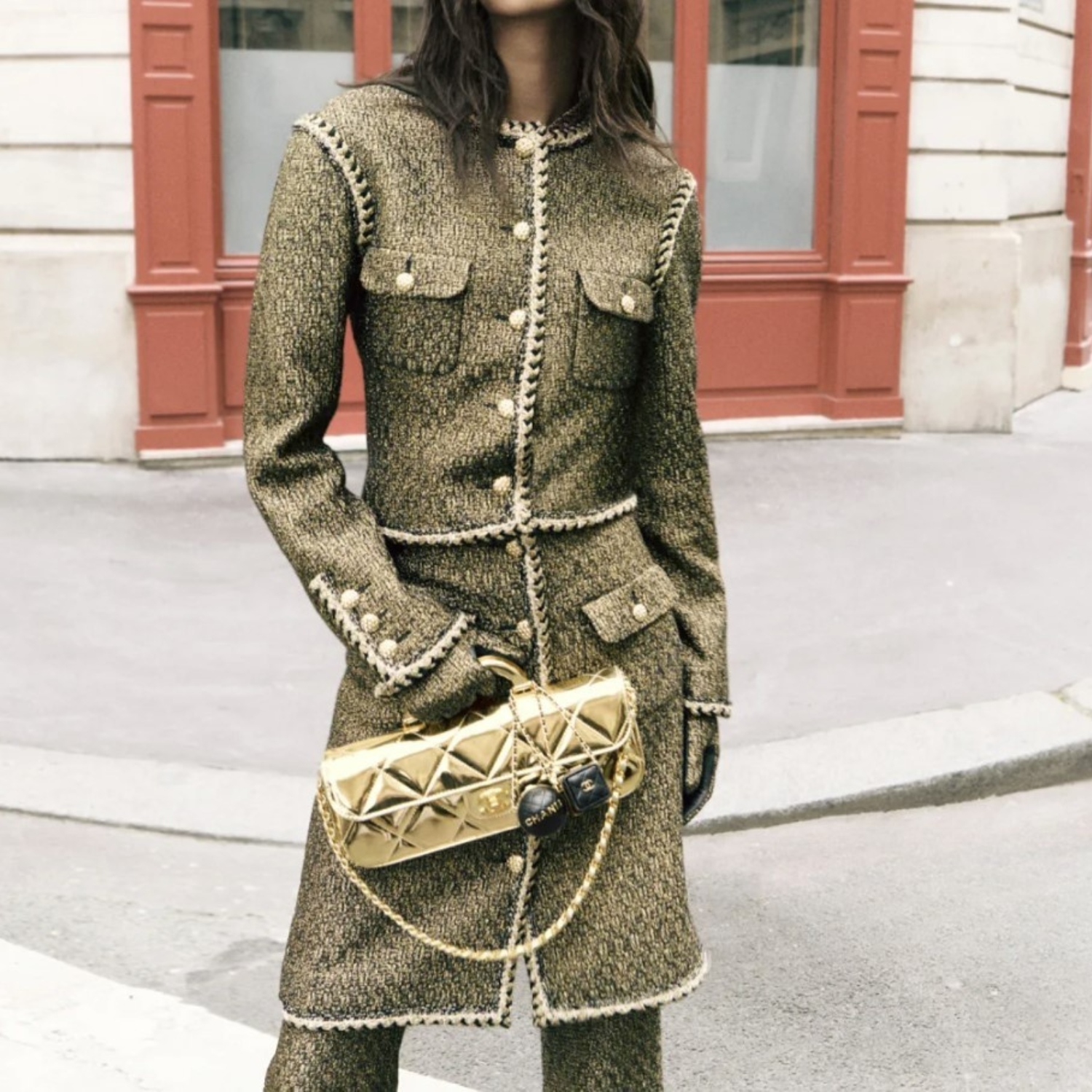 [True-to-ORIGINAL] Ch**el Large Flap Bag With Top Handle Light Gold For Women 11.8in/30cm AS5807-B21985-NT671