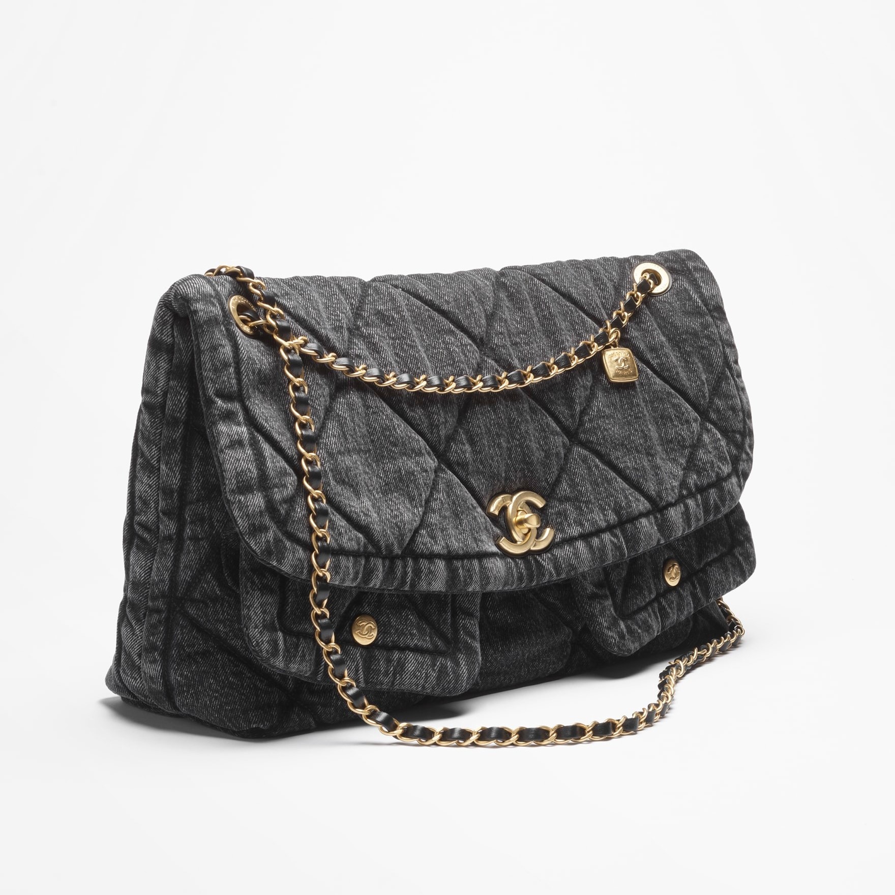 [True-to-ORIGINAL] Ch**el Maxi Flapbag Denim Black For Women 17.7in/45cm AS5727-B22144-94305