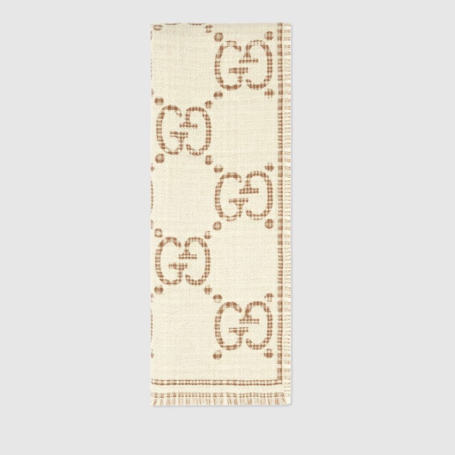 Gvc*1 GG Jacquard Scarf Ivory And Beige 70.8in/180cm ‎774419 3GAMQ 9778