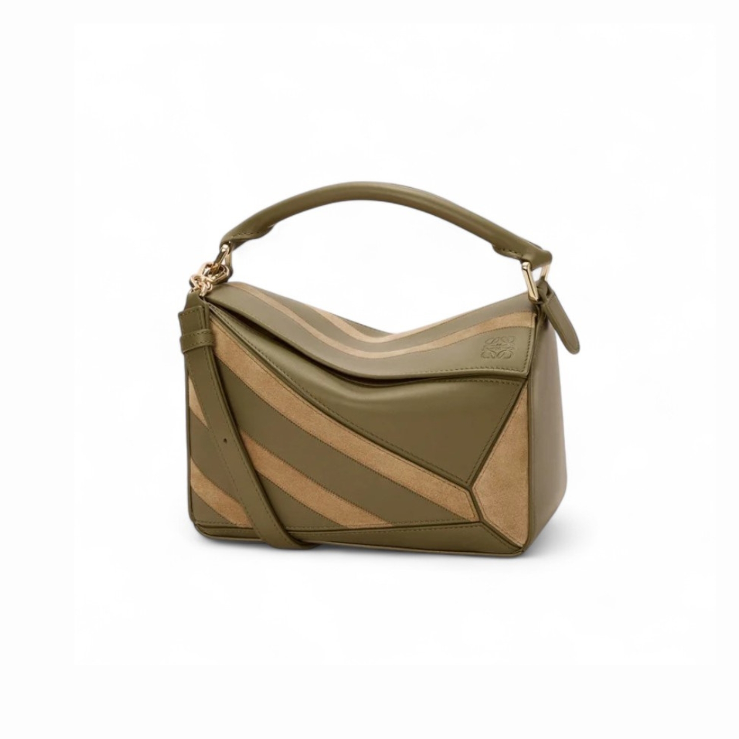 L0ew* Small Puzzle Bag Olive Suede For Women 9.4in/24cm A510S21XCE