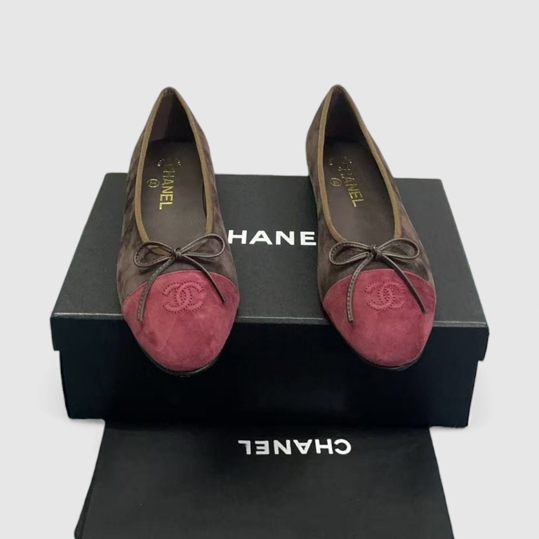 Ch**el Ballet Flats Suede Dark Brown/Burgundy For Women