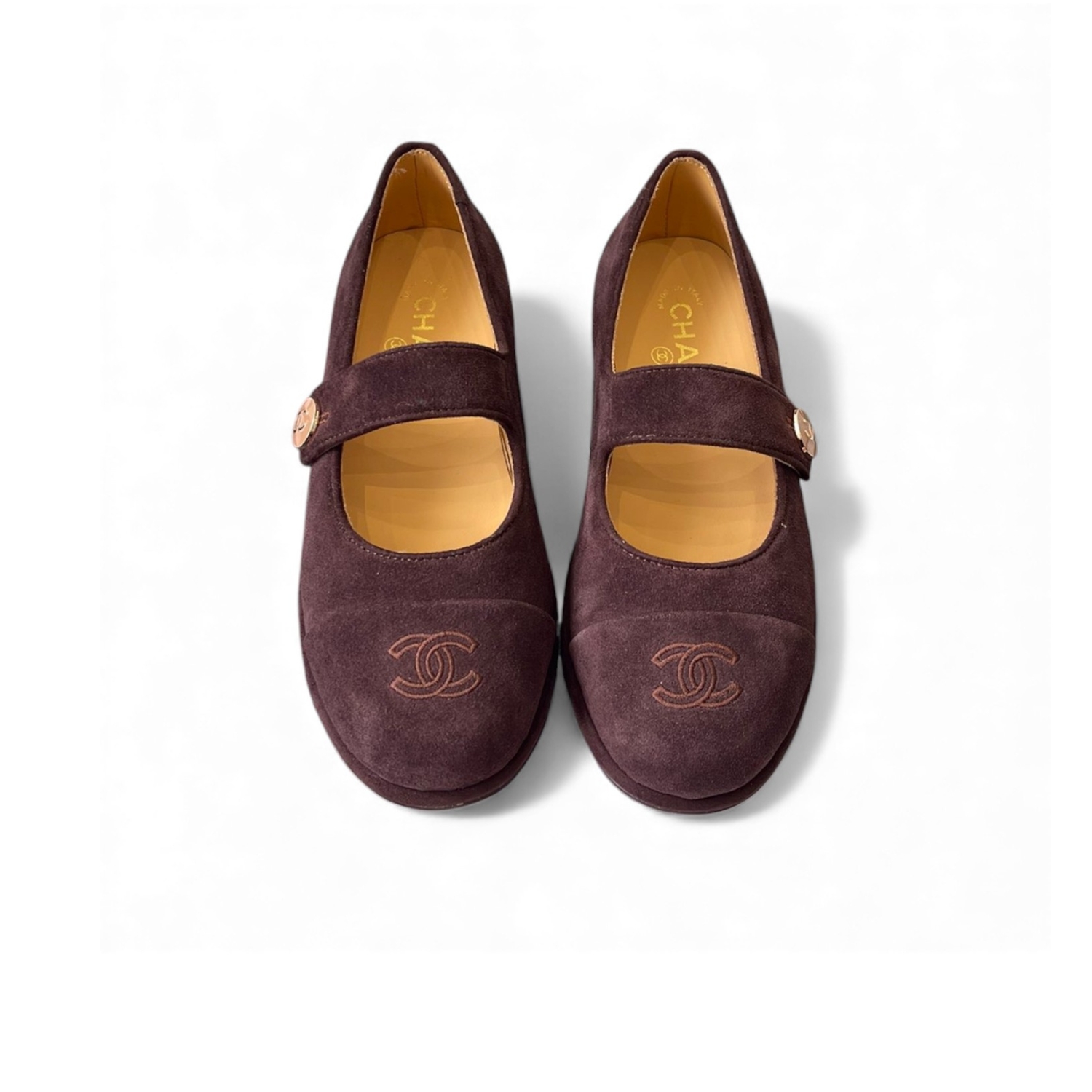 Ch**el Mary Jane Flats Burgundy Suede For Women
