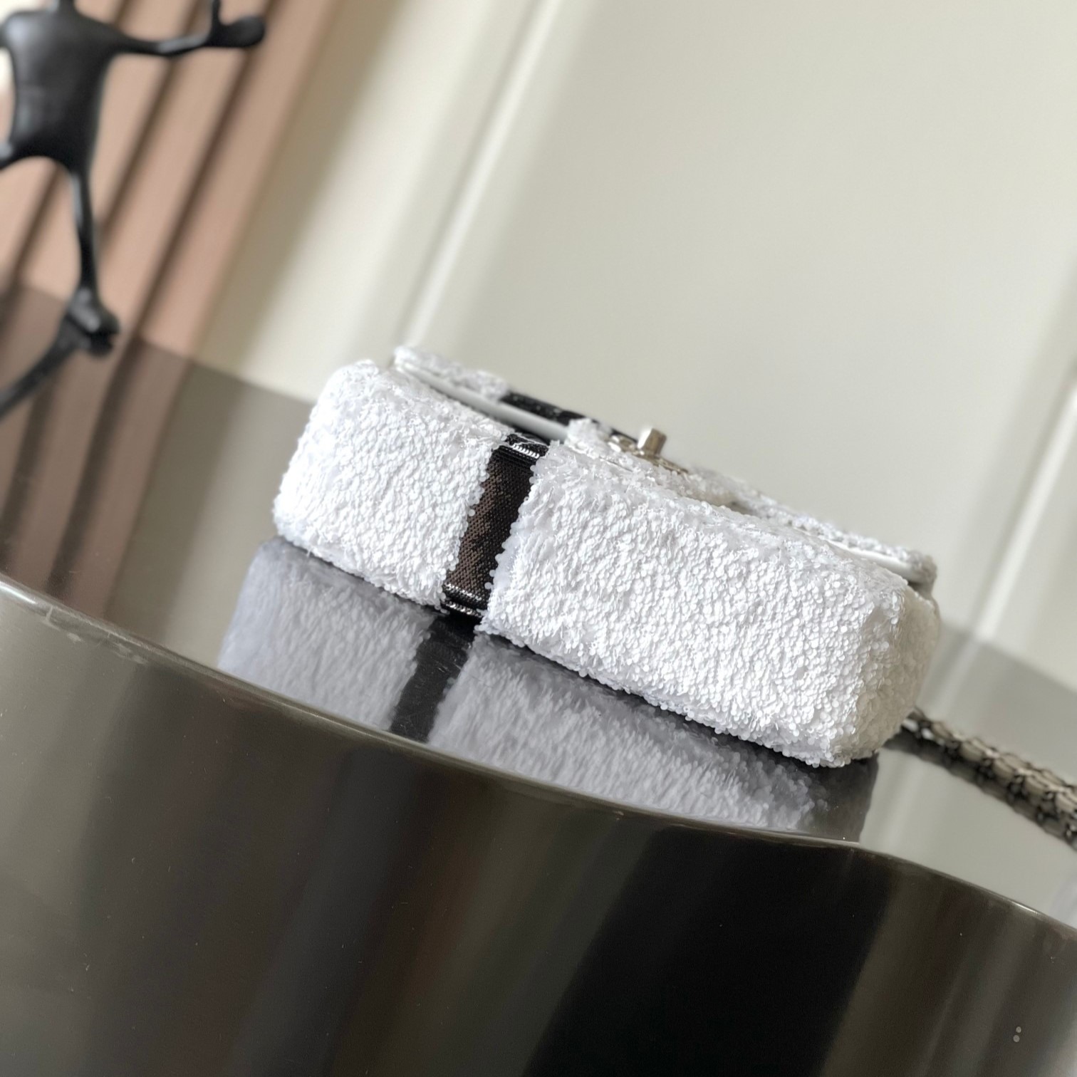 [True-to-ORIGINAL] Ch**el Sequin Bow Mini Flap Bag White For Women 7.9in/20cm
