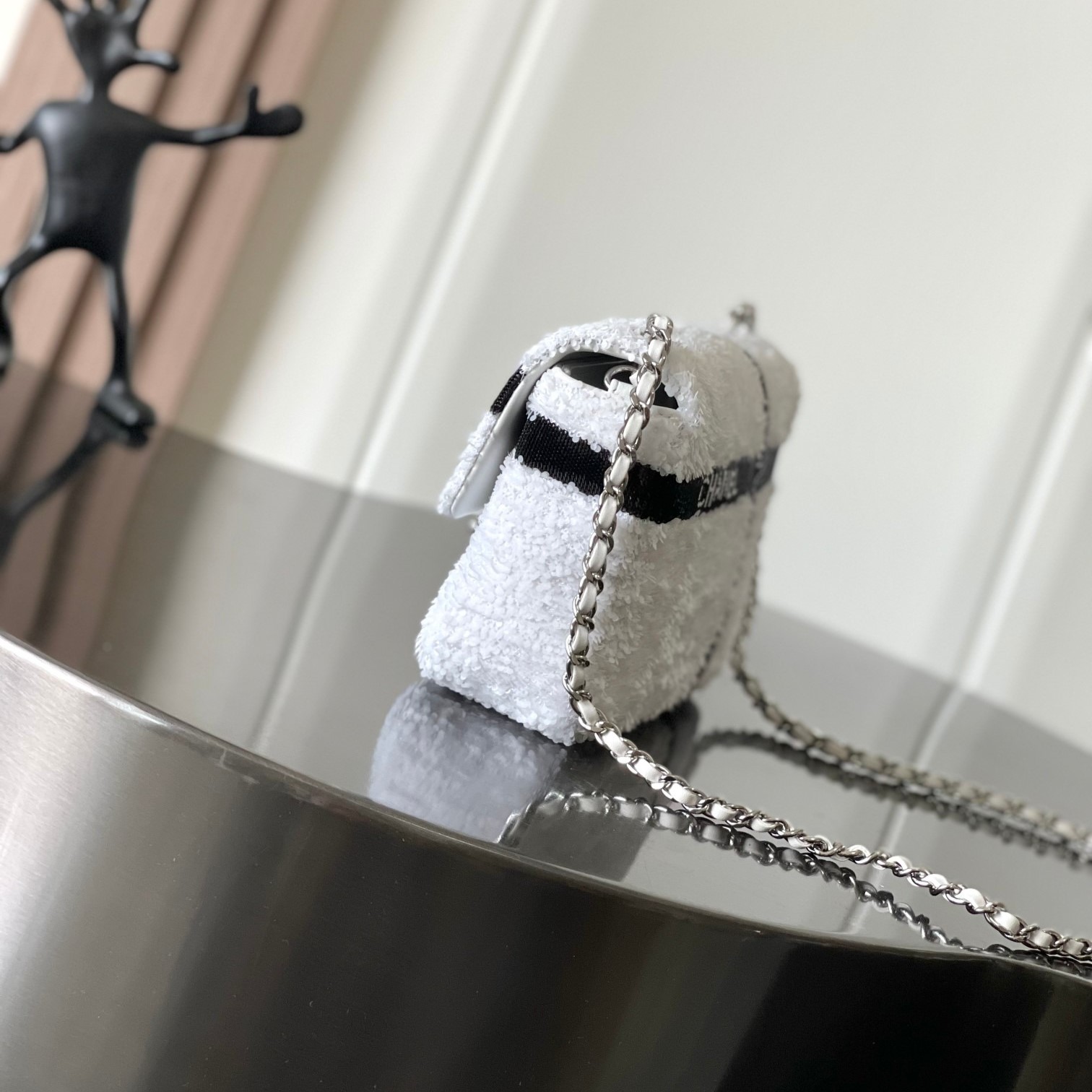 [True-to-ORIGINAL] Ch**el Sequin Bow Mini Flap Bag White For Women 7.9in/20cm