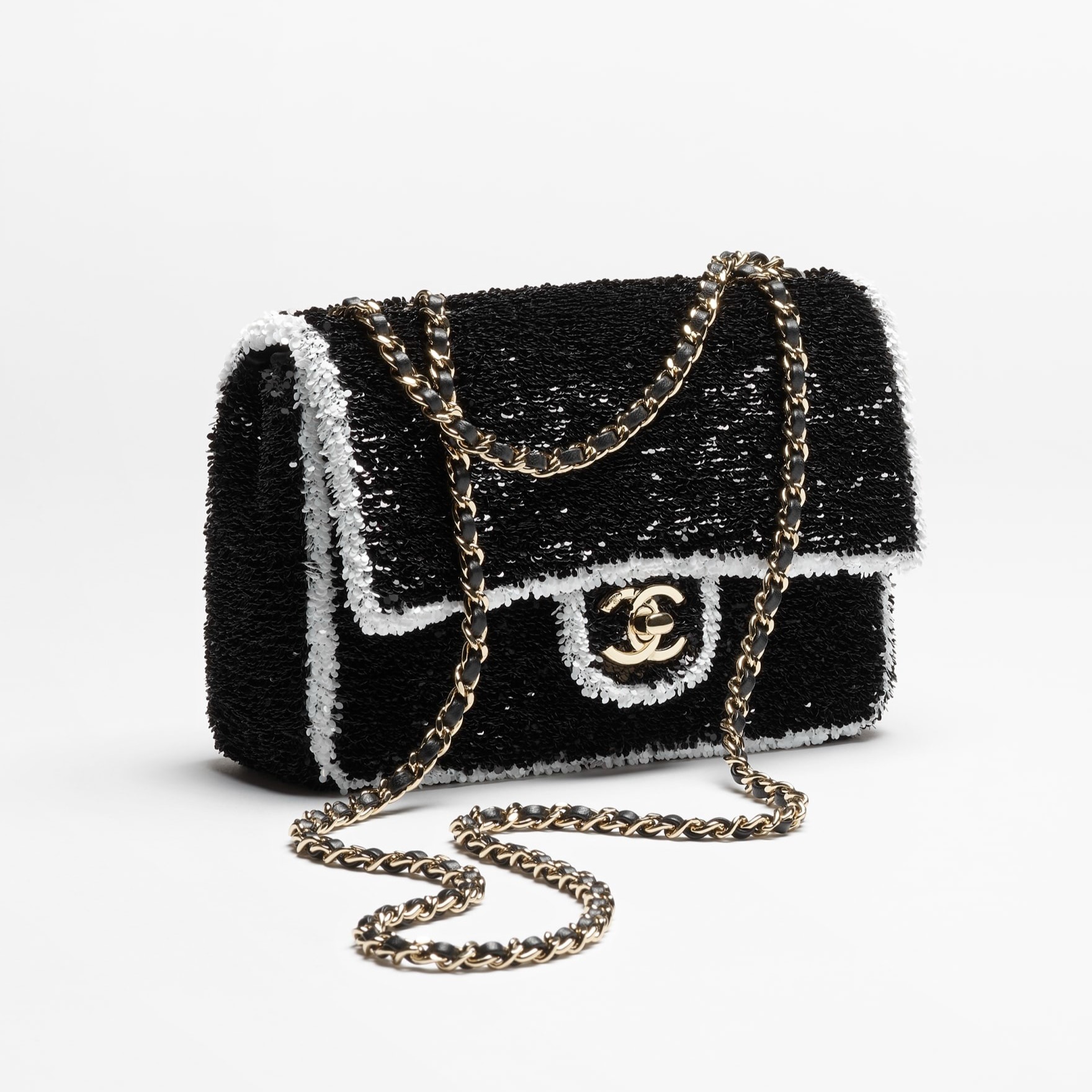 [True-to-ORIGINAL] Ch**el Sequins Flap Bag Black For Women 8.3in/21cm‎ AS4561-B22165-U4411