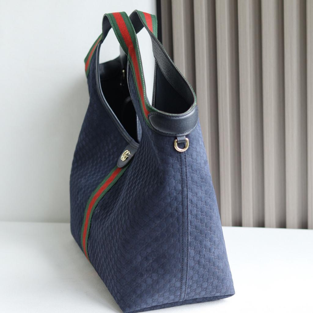 [True-to-ORIGINAL] Gvc*1 Giglio Large Tote Bag Dark Blue GG Suede For Women 23.6in/60cm ‎‎‎853971 CAABV 4541