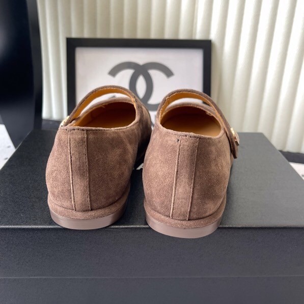 Ch**el Mary Jane Flats Brown Suede For Women