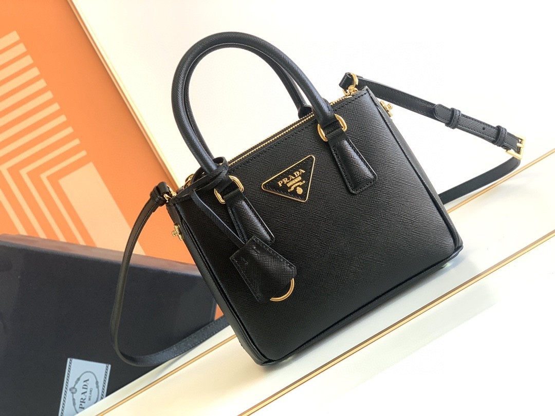 [True-to-ORIGINAL] Pra*a Galleria Saffiano Mini Bag Black For Women 7.8in/20cm 1BA906_NZV_F0002_V_EOM