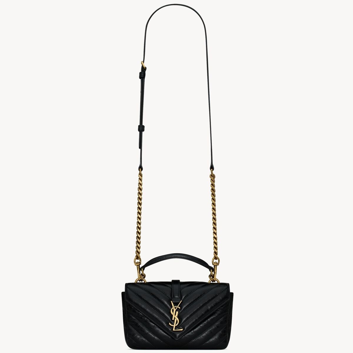 [True-to-ORIGINAL] Sa1nt Lau*nt College Mini In Shiny Leather Black For Women 7.9in/20cm ‎‎‎779430DZH071000