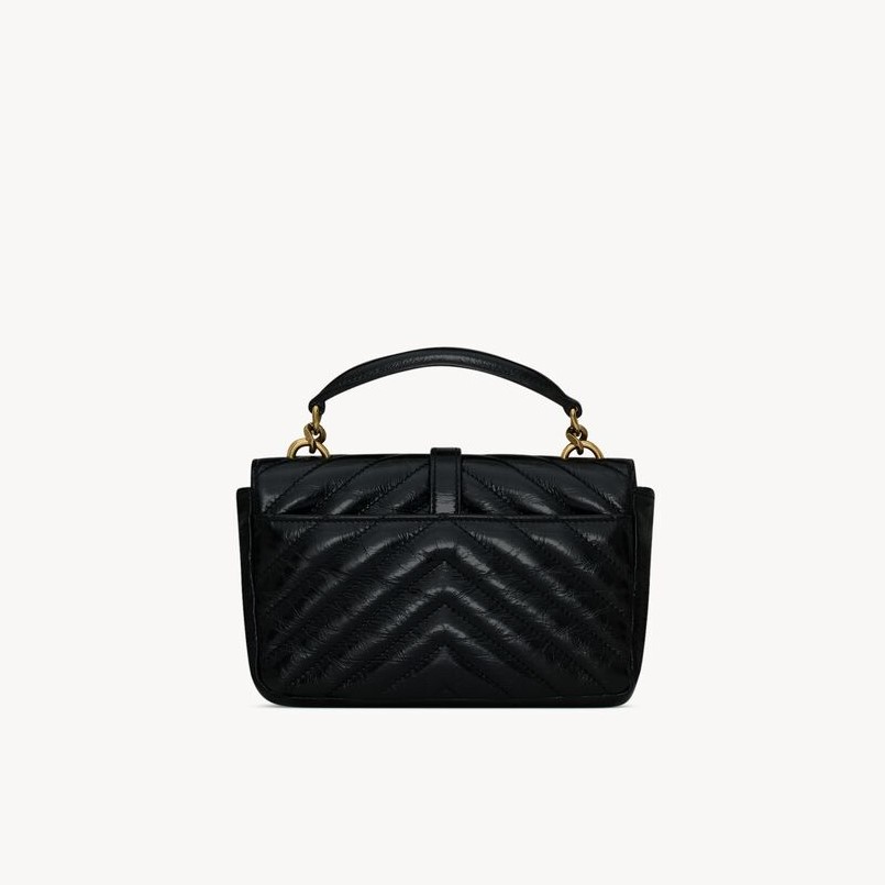 [True-to-ORIGINAL] Sa1nt Lau*nt College Mini In Shiny Leather Black For Women 7.9in/20cm ‎‎‎779430DZH071000