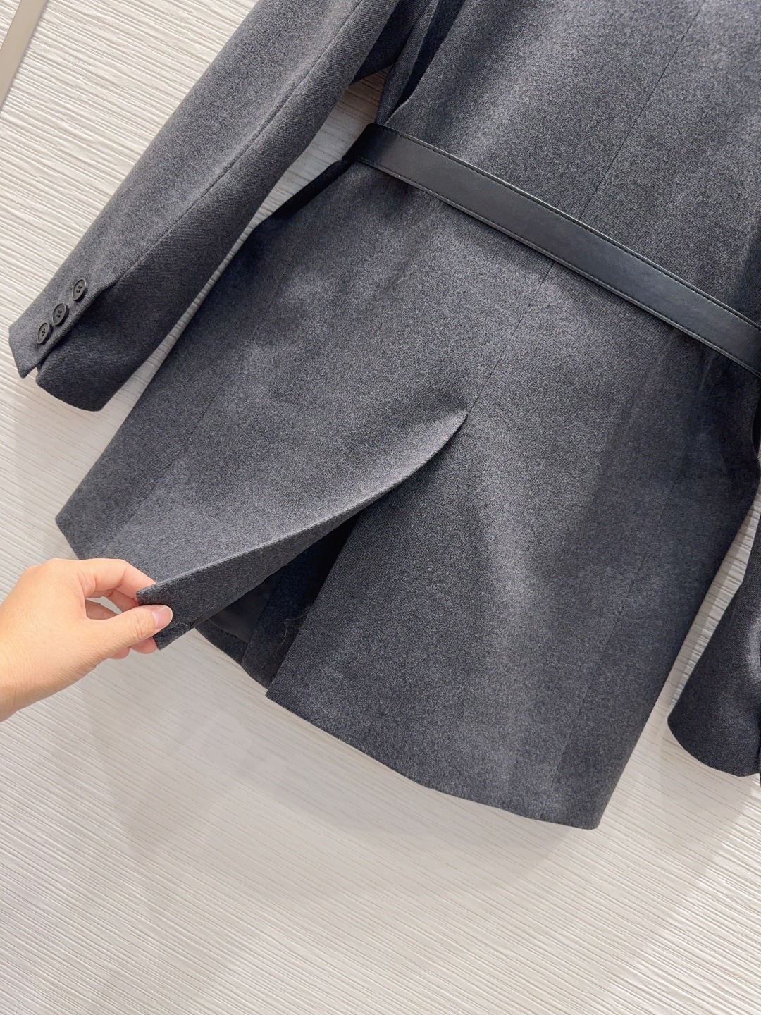 Pra*a Belted Tailored Blazer With Triangle Logo Grey For Women