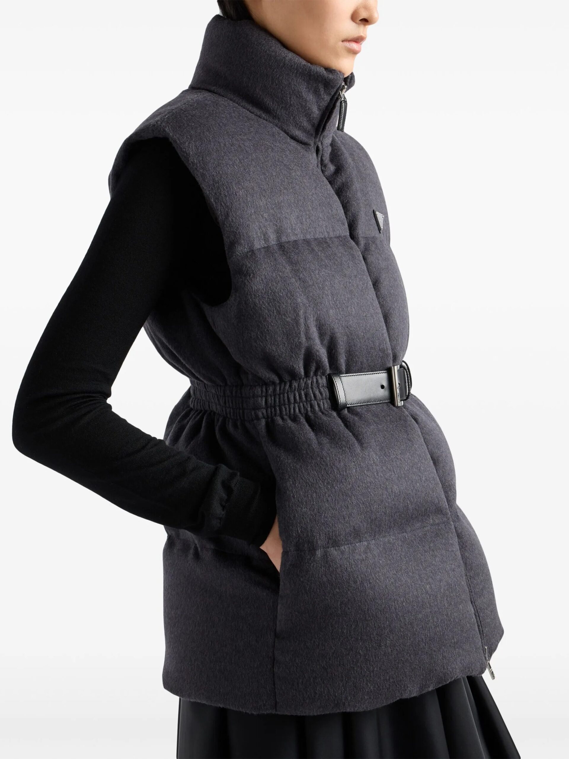 Pra*a Belted Down Padded Gilet Dark Grey For Women
