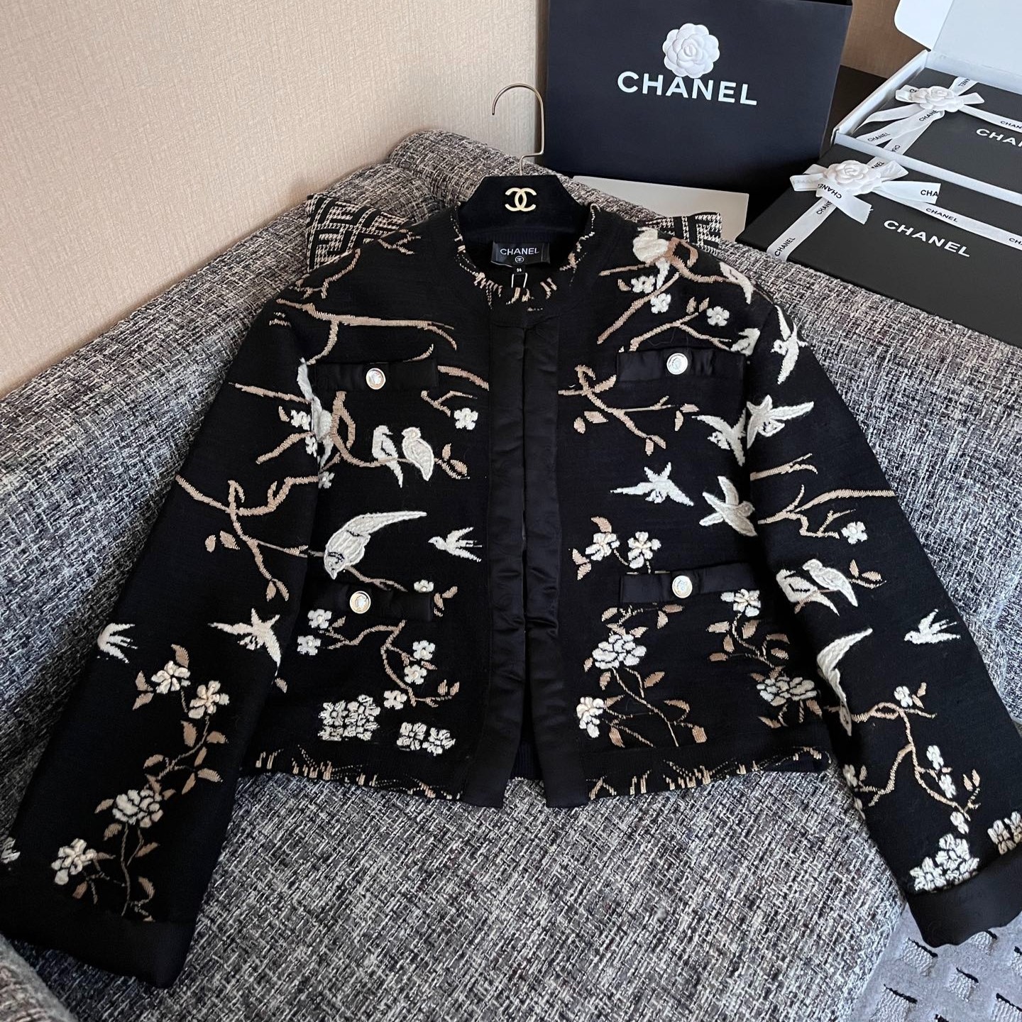 Ch**el Elegant Cropped Jacket Black For Women