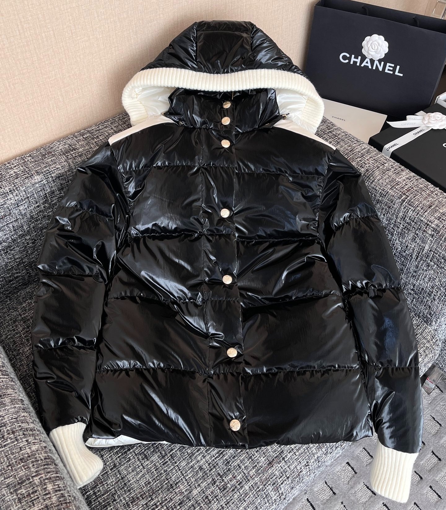 Ch**el Puffer Coat Black For Women