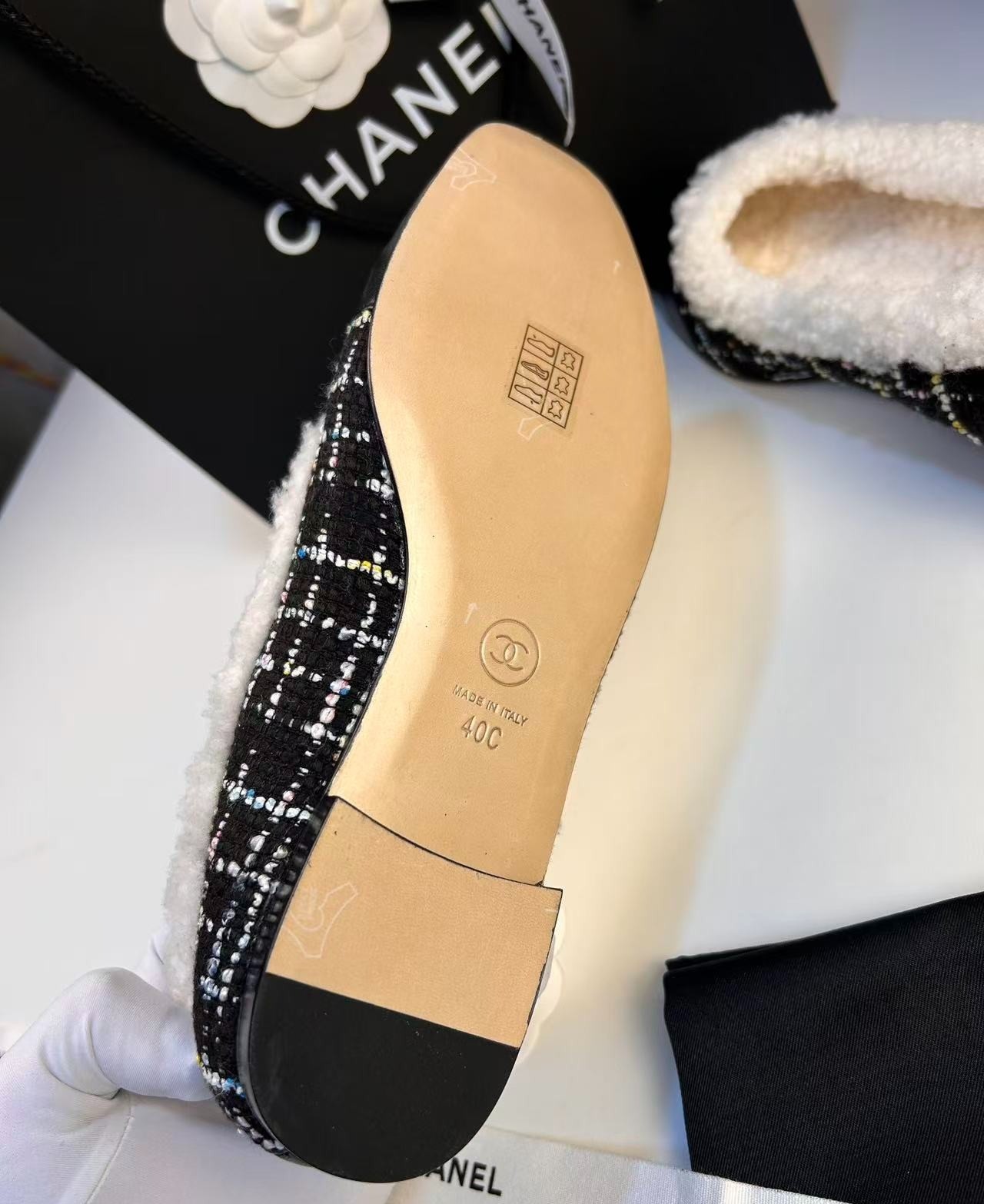 Ch**el Shearling Ballet Flats Black For Women