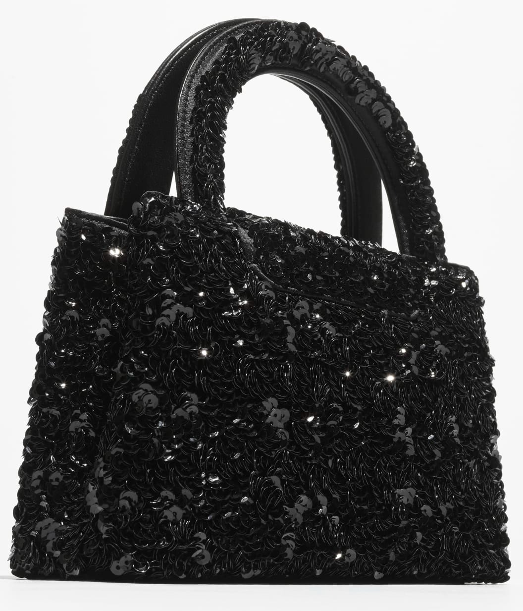 Ch**el Mini Shopping Bag Sequins Gold-Tone Metal Black For Women 19cm/7.5in – AS4416-B22757-94305