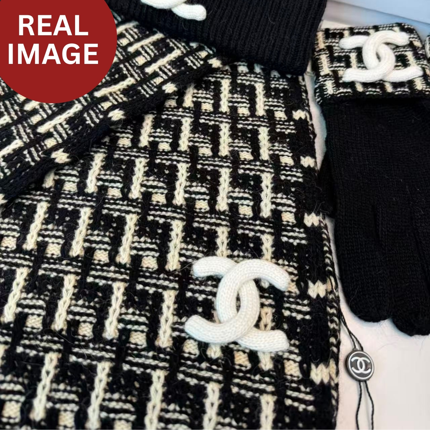 Ch**el Winter Set – Hat, Scarf And Gloves Black For Women