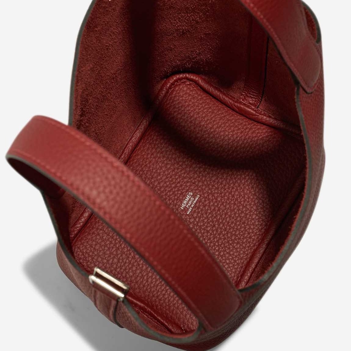 H**me5 Picotin 18 Taurillon Clémence Rouge H Red Palladium Hardware 7.1in/18cm For Women