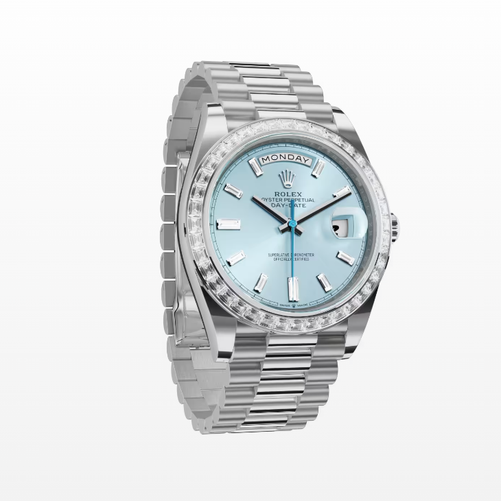 R01ex Day-Date 40 Watch Silver Toned Ice Blue Dial 40mm For Men 228396TBR-0019