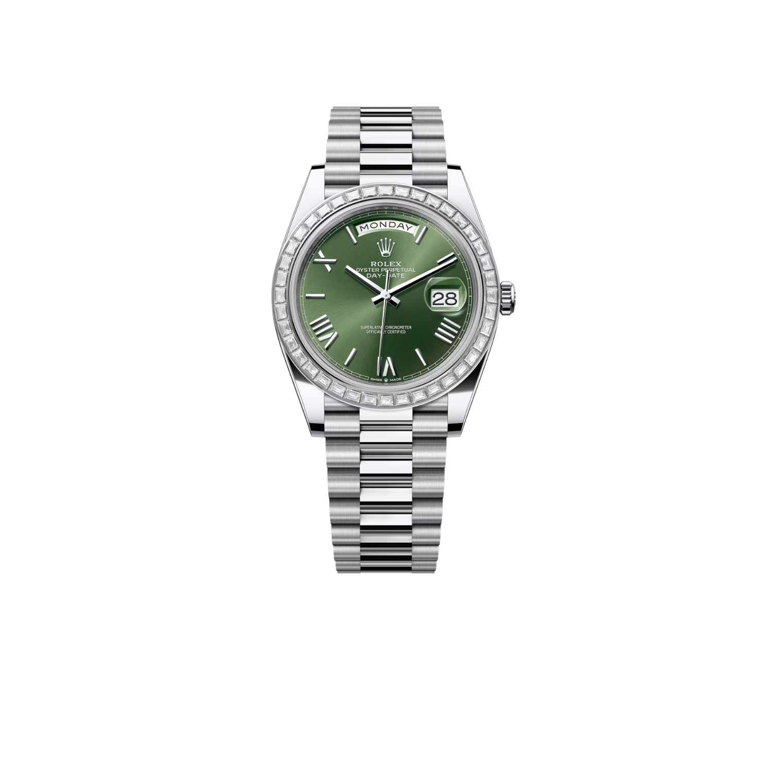 R01ex Day-Date 40 Watch Silver Toned Olive Green Dial 40mm For Men M228396TBR-0020