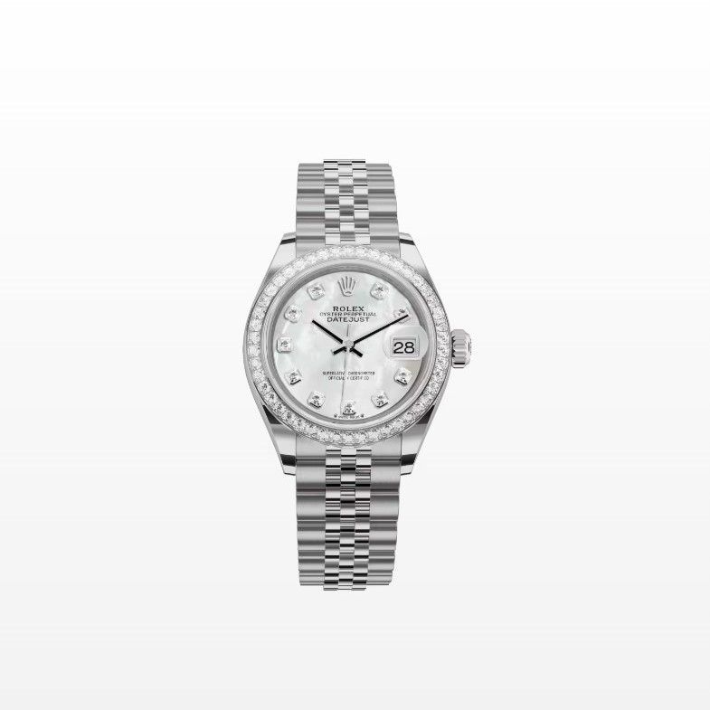 R01ex Lady-Datejust Watch Silver Toned White Pearl Dial 28mm For Women 279384RBR-0011