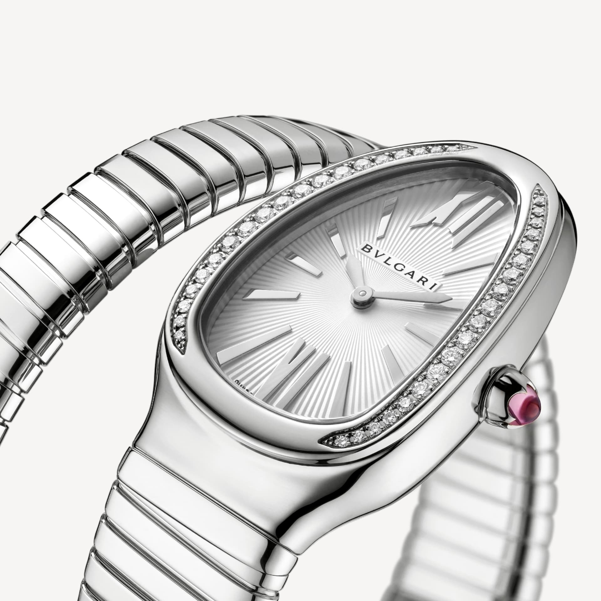 Bv1g*ai Serpenti Tubogas Watch Silver Toned White Dial 35mm For Women 101816