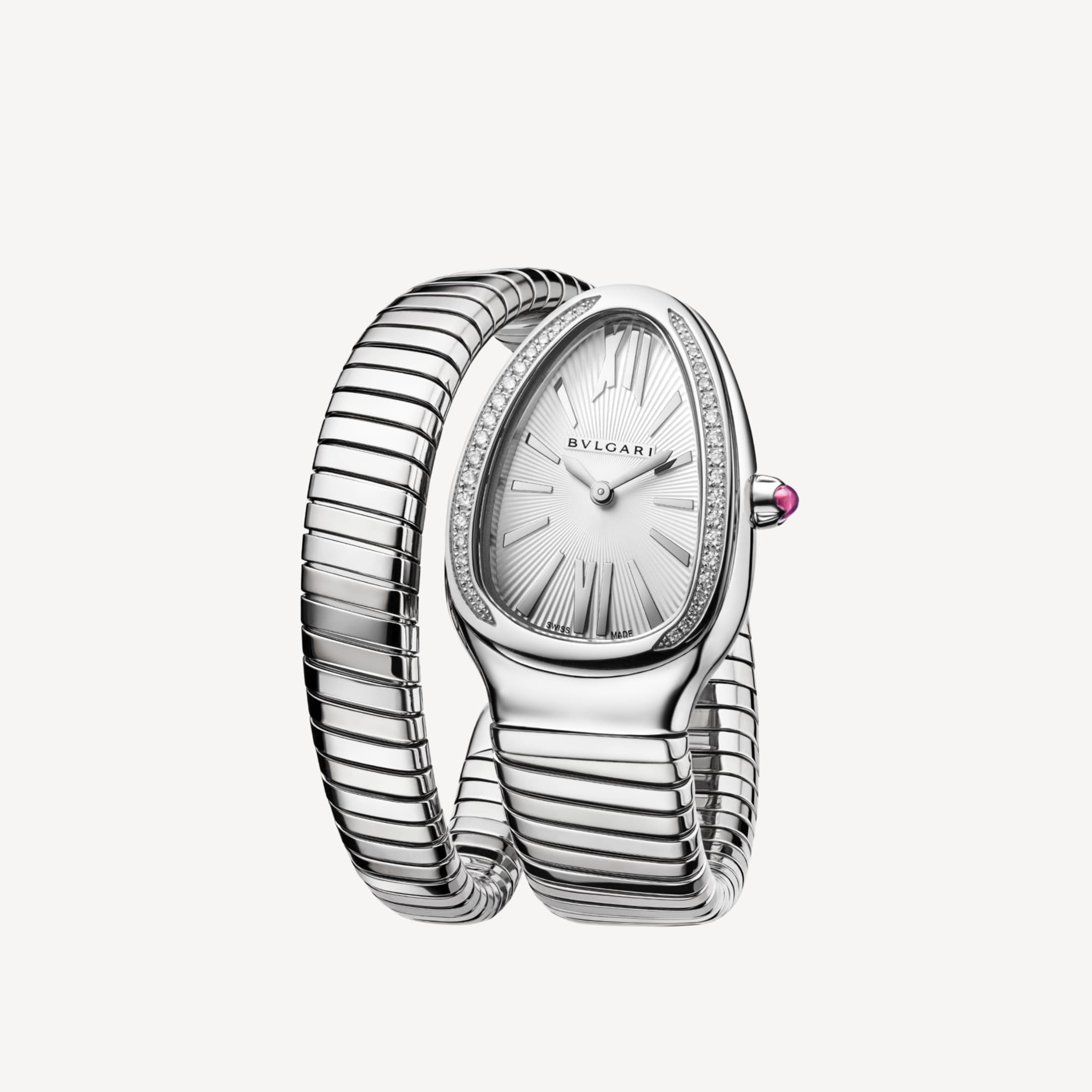 Bv1g*ai Serpenti Tubogas Watch Silver Toned White Dial 35mm For Women 101816