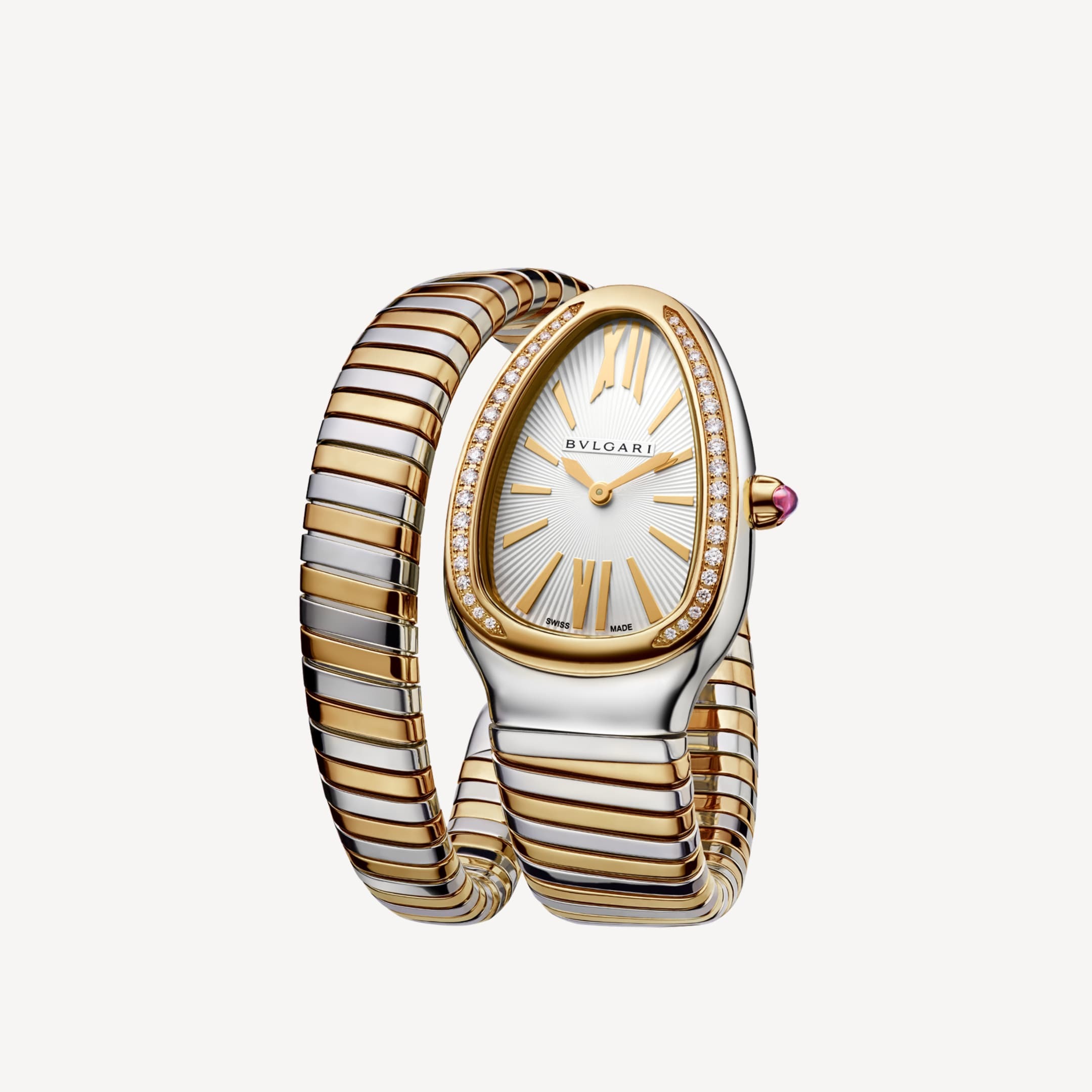 Bv1g*ai Serpenti Tubogas Watch Silver/Gold Toned White Dial 35mm For Women 103648