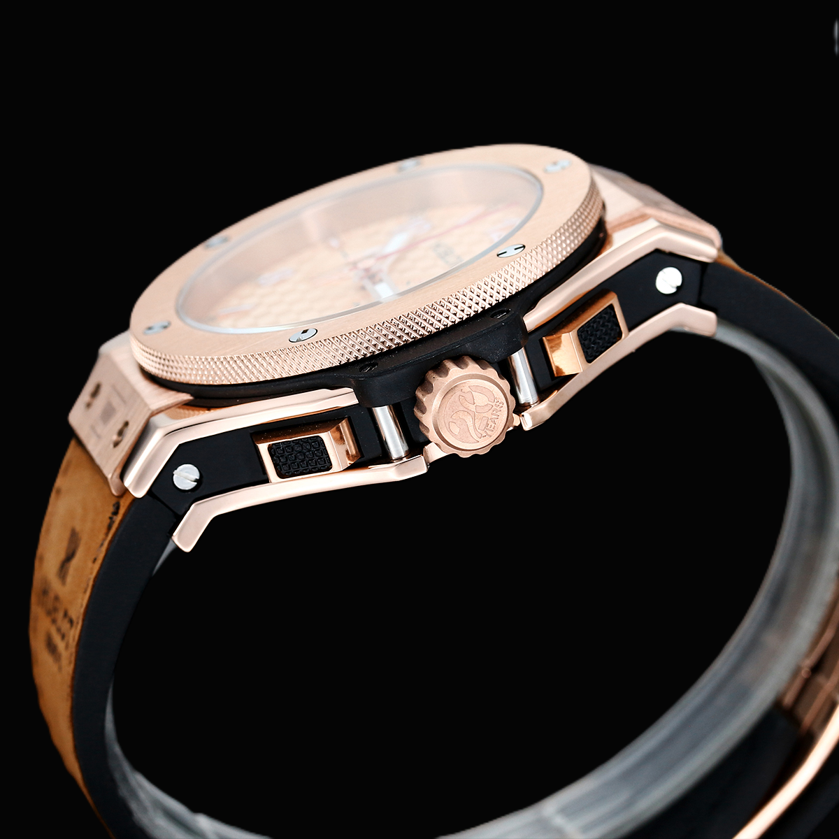 Hublot Big Bang Watch Chronograph Brown Strap Gold Dial 45mm For Men