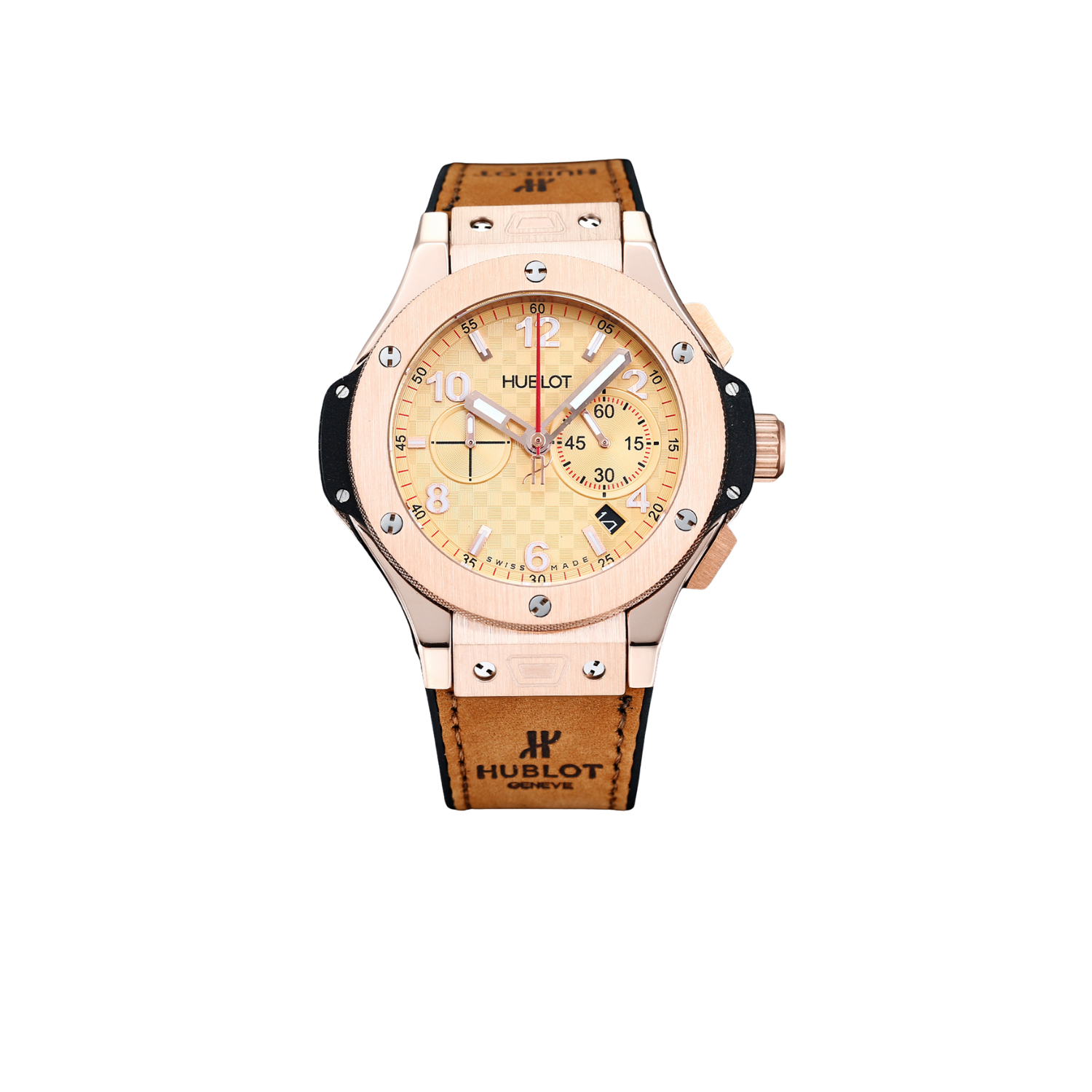 Hublot Big Bang Watch Chronograph Brown Strap Gold Dial 45mm For Men