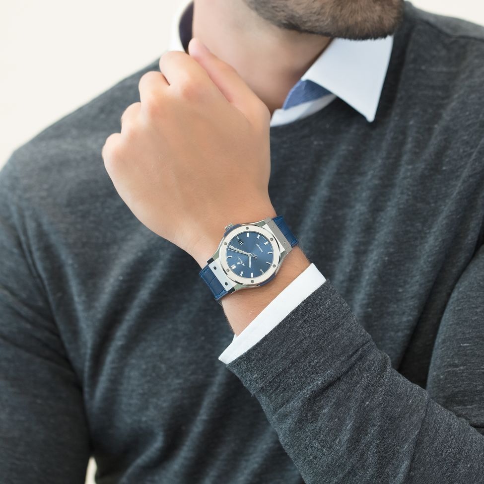 Hublot Classic Fusion Watch Automatic Silver Toned Blue Sunray Dial 42mm For Men 542.NX.7170.LR