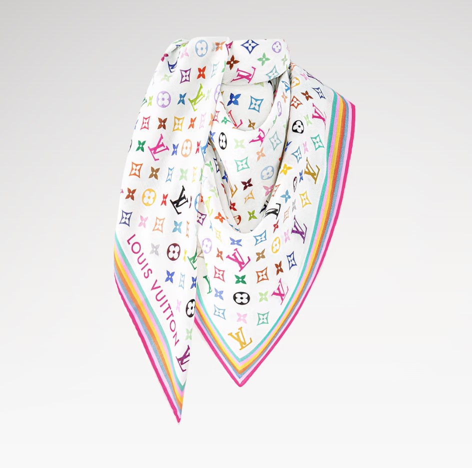 L0vis Vvtt0n LV x TM Monogram Multicolor Shawl 52.8in/ 134cm White For Women M94974