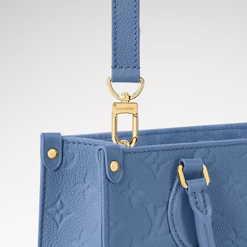 L0vis Vvtt0n OnTheGo PM Tote Bag 9.8in/ 25cm Blue Jean Gold Hardware For Women M28181