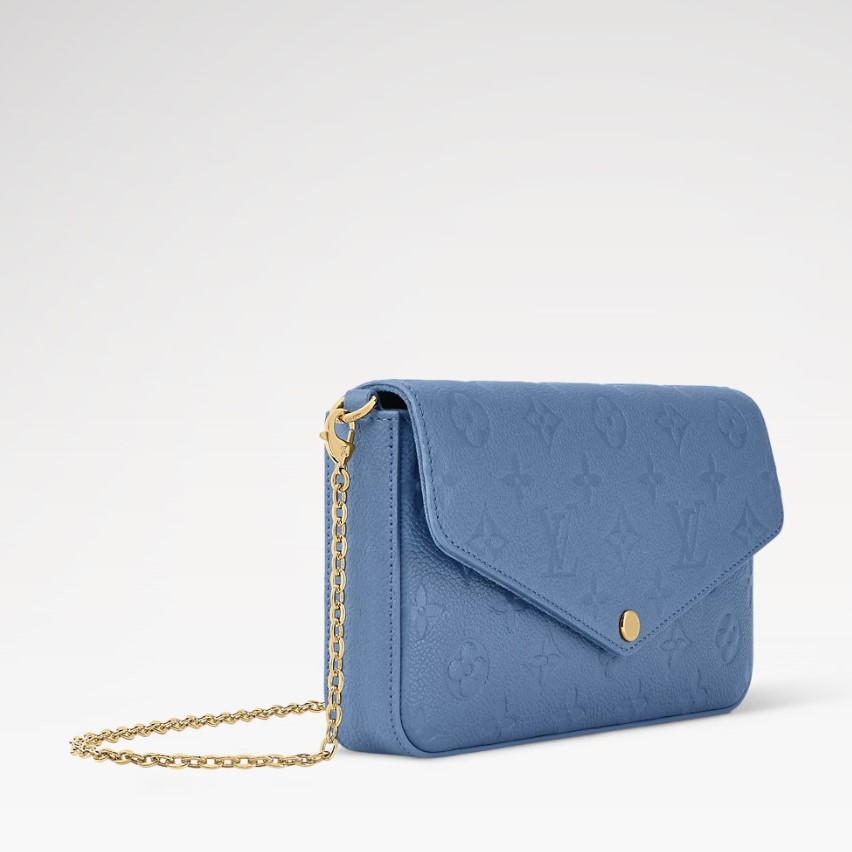 L0vis Vvtt0n Pochette Félicie Crossbody Bag 8.3in/ 21cm Denim Blue Gold Hardware For Women M28891