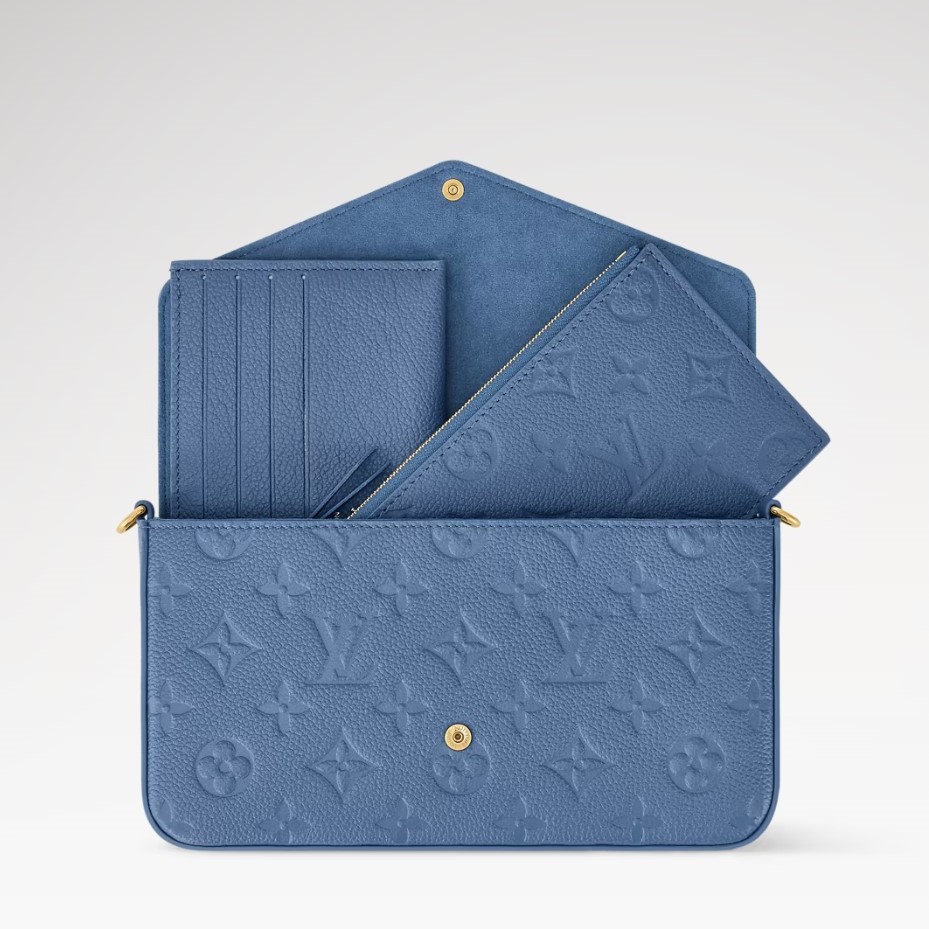 L0vis Vvtt0n Pochette Félicie Crossbody Bag 8.3in/ 21cm Denim Blue Gold Hardware For Women M28891