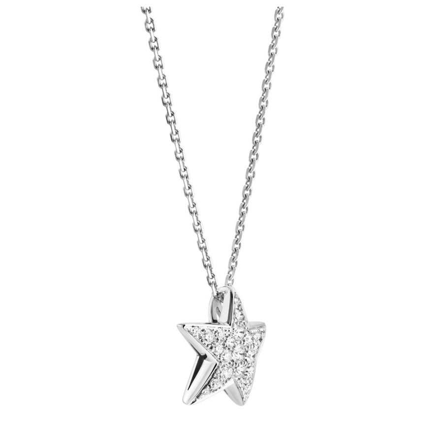 Ch**el Comete Geode Necklace Silver Hardware For Women J0869