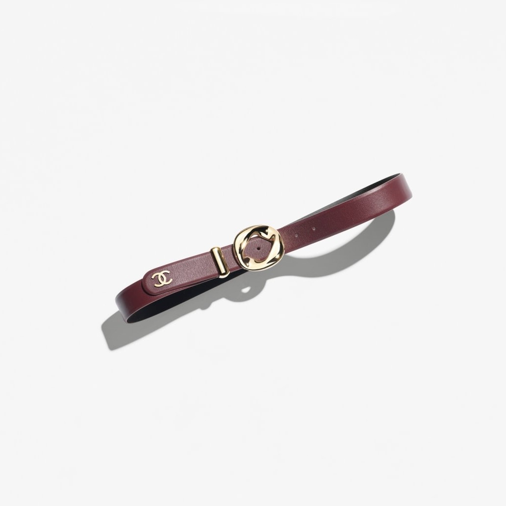 Ch**el Leather Belt Burgundy For Women AAB765-B23547-U7714