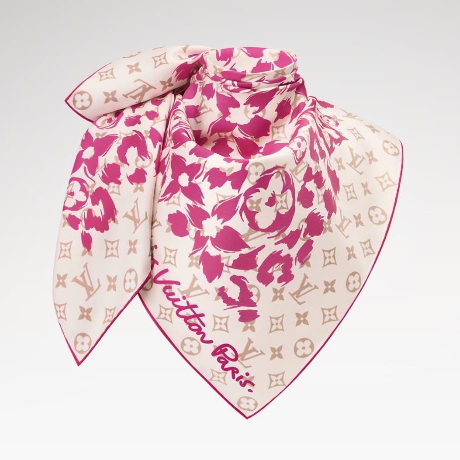 L0vis Vvtt0n LV Safari Square 90 Scarf Cream/ Pink For Women M98121