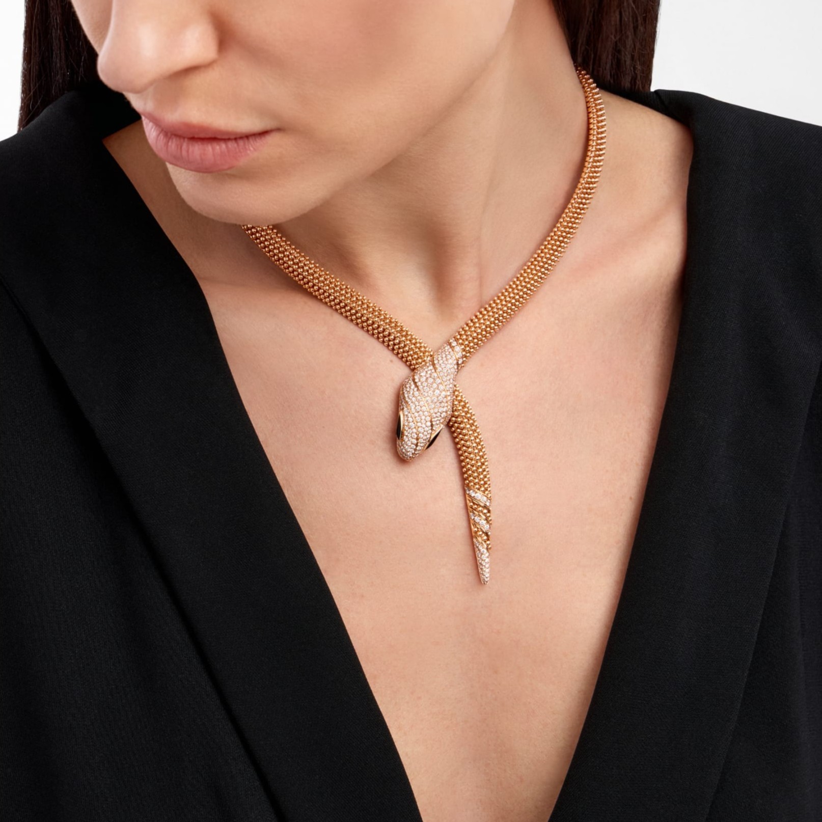 Bv1g*ai Serpenti Necklace For Women Rose Gold Hardware 358434