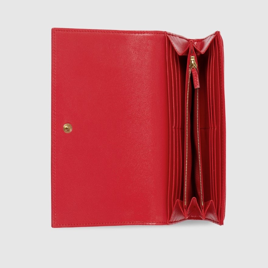 Gvc*1 GG Marmont Continental Wallet 7.5in/ 19cm Bright Red Gold Hardware For Women ‎443436 AAGJE 6406