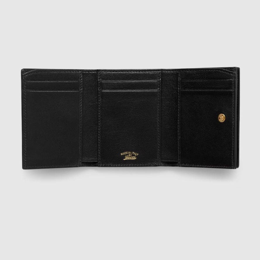 Gvc*1 Horsebit Web Small Tri-fold Wallet 3.9in/ 10cm Black Gold Hardware ‎For Women 867131 AAGF7 1053