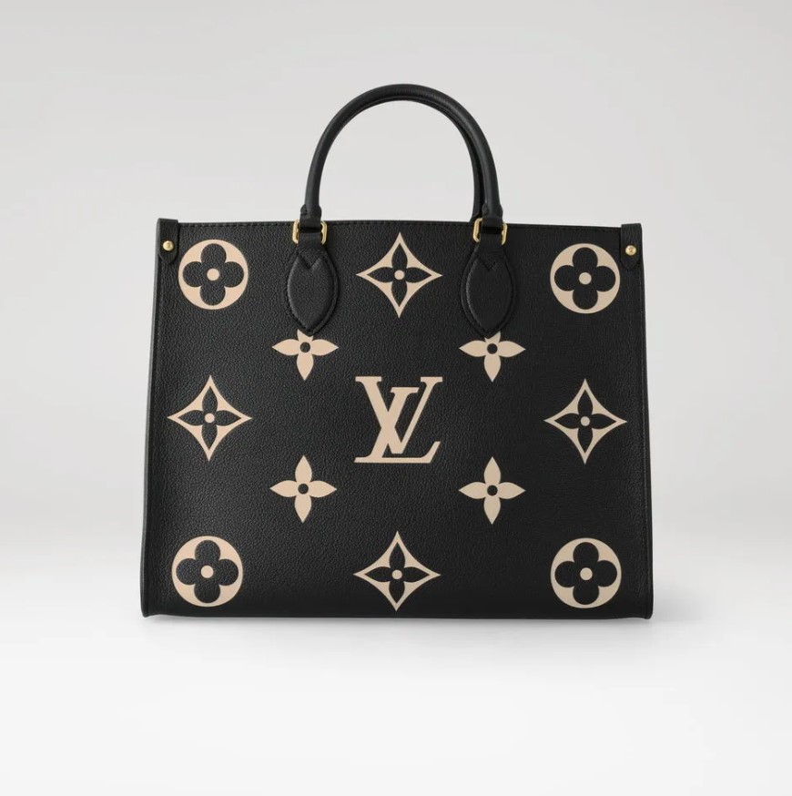 L0vis Vvtt0n OnTheGo MM Tote Bag 13.8in/ 35cm Black/Beige Gold Hardware For Women M45495