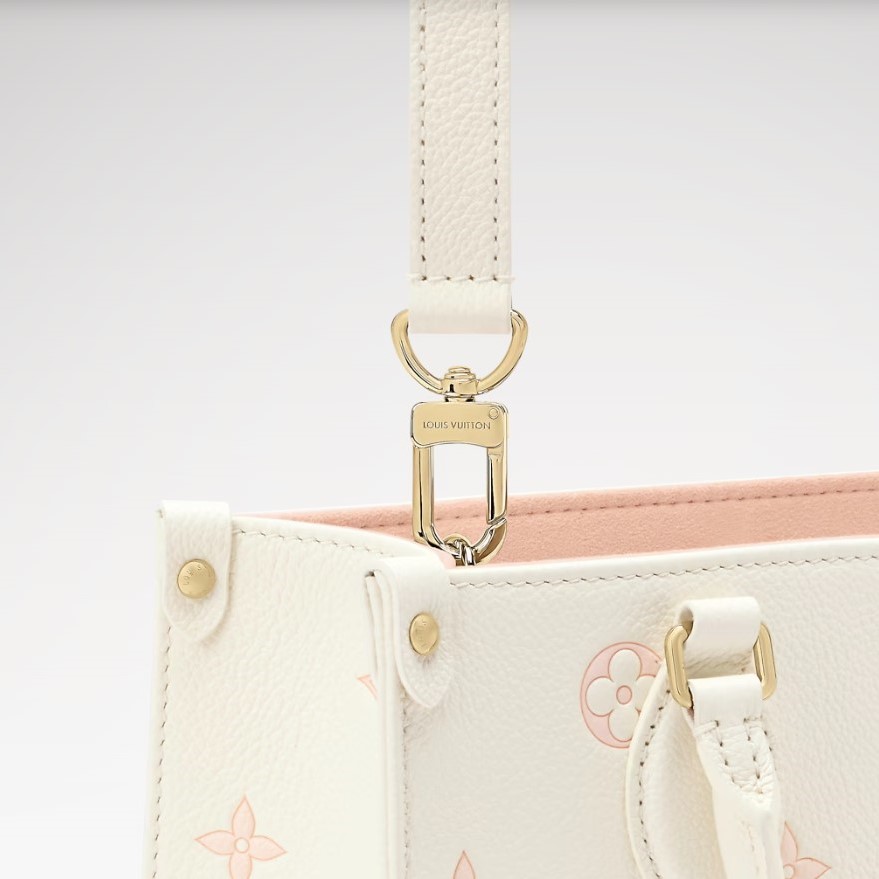 L0vis Vvtt0n OnTheGo PM Tote Bag 9.8in/ 25cm Milky White/ Peach Gold Hardware For Women M28313