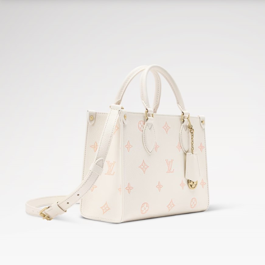 L0vis Vvtt0n OnTheGo PM Tote Bag 9.8in/ 25cm Milky White/ Peach Gold Hardware For Women M28313