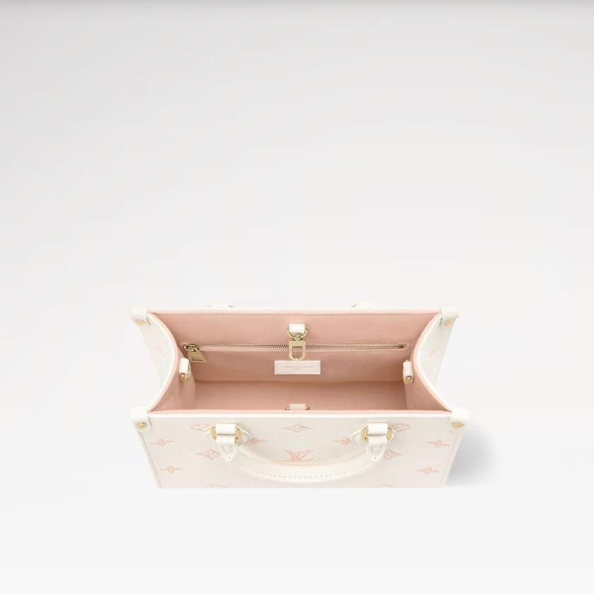 L0vis Vvtt0n OnTheGo PM Tote Bag 9.8in/ 25cm Milky White/ Peach Gold Hardware For Women M28313